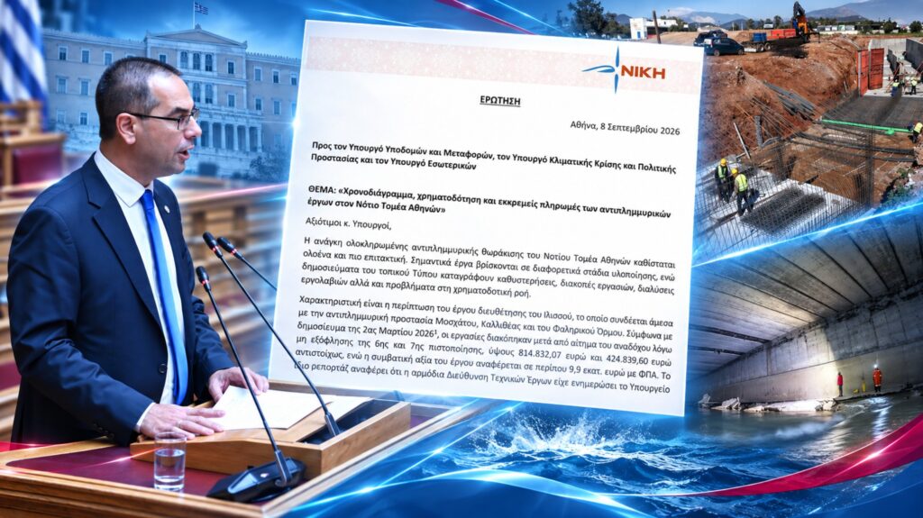 Ερώτηση Ρούντα για τις καθυστερήσεις στα αντιπλημμυρικά έργα του Νοτίου Τομέα Αθηνών
