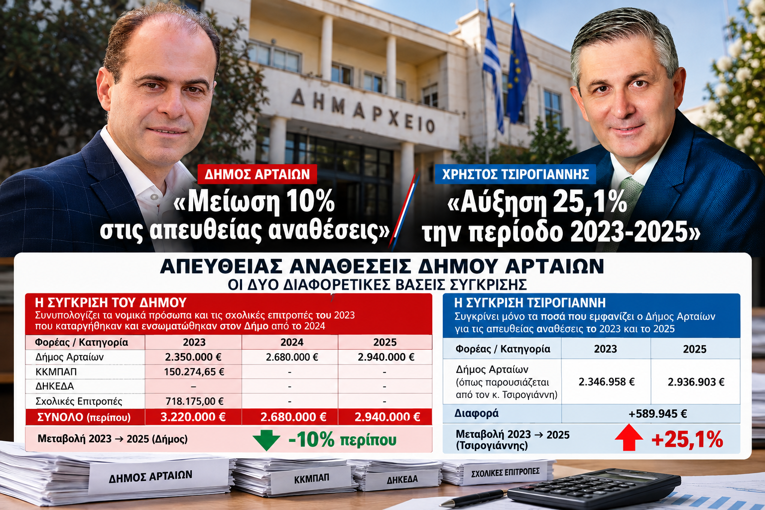 Απευθείας αναθέσεις: Οι δύο αναγνώσεις των ίδιων αριθμών στον Δήμο Αρταίων
